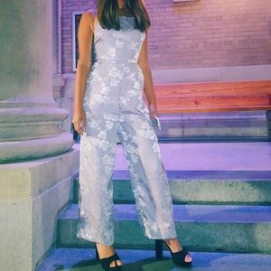 Silver Lace-up back jumpsuit